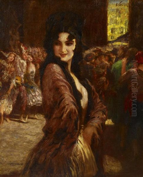 Maskenball Oil Painting by Leopold Schmutzler