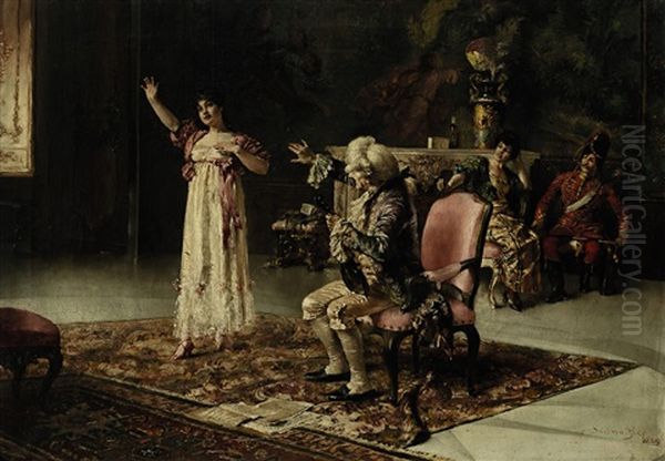 Die Gesangsstunde Oil Painting by Leopold Schmutzler