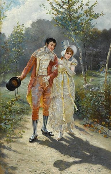 Courting Scene Oil Painting by Leopold Schmutzler