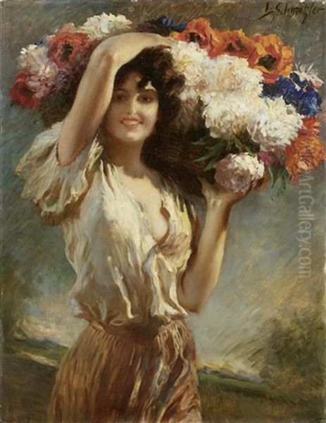 Blumenmadchen Oil Painting by Leopold Schmutzler