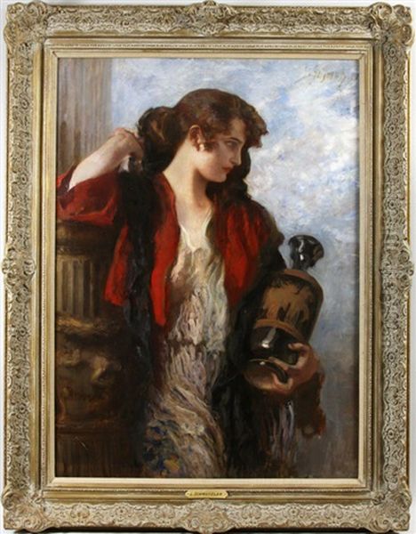 Woman With Jug Oil Painting by Leopold Schmutzler