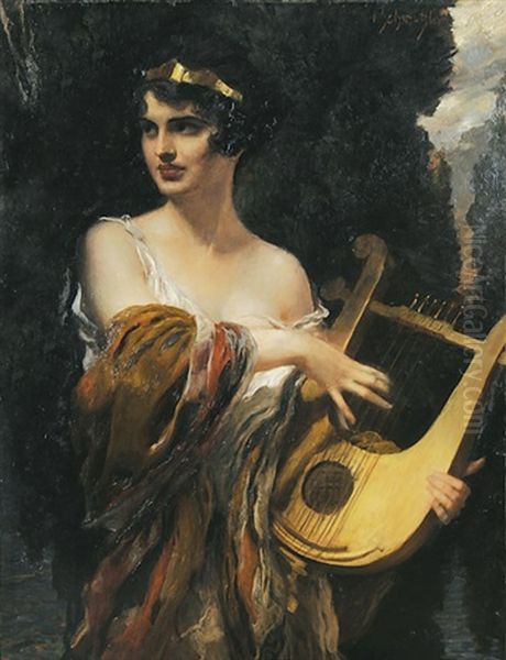 Die Muse Terpsichore Mit Der Lyra Oil Painting by Leopold Schmutzler