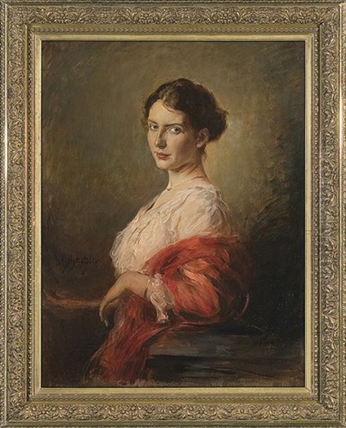 Young Lady Portrait Oil Painting by Leopold Schmutzler