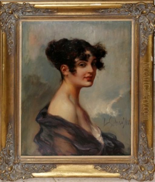 Portrait Of A Young Woman Oil Painting by Leopold Schmutzler