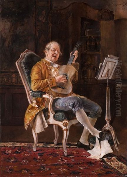 Der Alte Gitarrrenspieler Oil Painting by Leopold Schmutzler