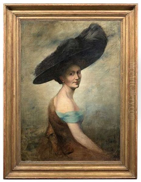 Bildnis Einer Dame Mit Federhut Oil Painting by Leopold Schmutzler