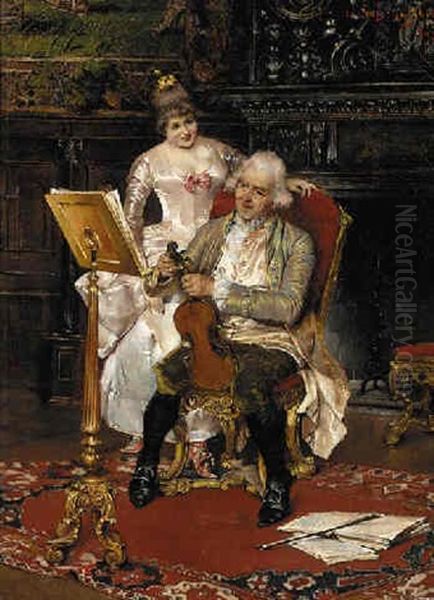 Preparing For The Recital Oil Painting by Leopold Schmutzler