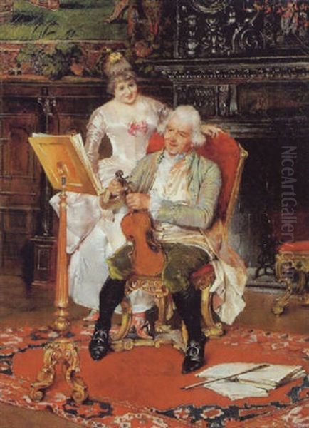 Die Musikstunde Oil Painting by Leopold Schmutzler