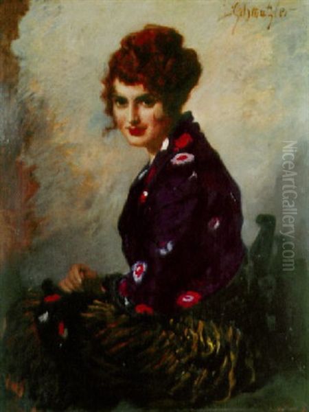 Portrat Einer Sitzenden Rothaarigen Jungen Frau Oil Painting by Leopold Schmutzler