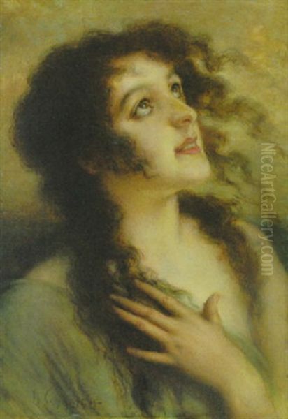 Junge Frau (magdalena?), Himmelwarts Blickend Oil Painting by Leopold Schmutzler