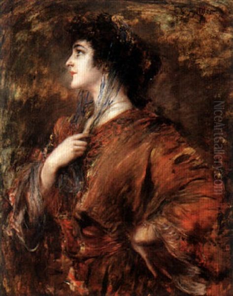 A Portrait Of A Lady Oil Painting by Leopold Schmutzler