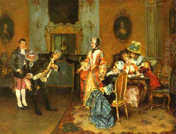 Der Antrittsbesuch Oil Painting by Leopold Schmutzler