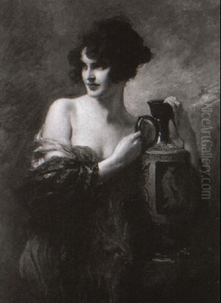 Portrat Einer Jungen Dame Mit Henkelvase Oil Painting by Leopold Schmutzler