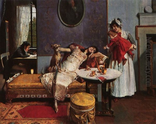 Domestic Bliss Oil Painting by Leopold Schmutzler