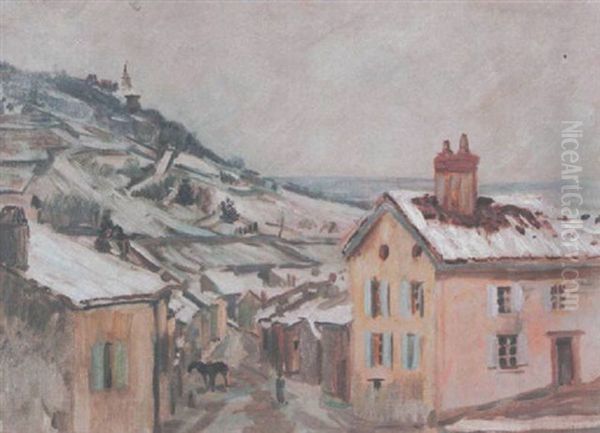 Blick Von Asmannshausen Auf Das Niederwalddenkmal Im Winter Oil Painting by Alfred Schnaars