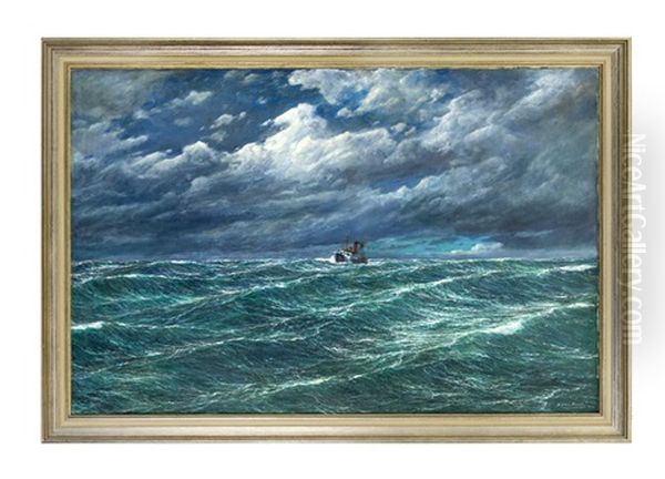 Dampfschiff In Schwerer See Oil Painting by Carl Wilhelm Hugo Schnars-Alquist