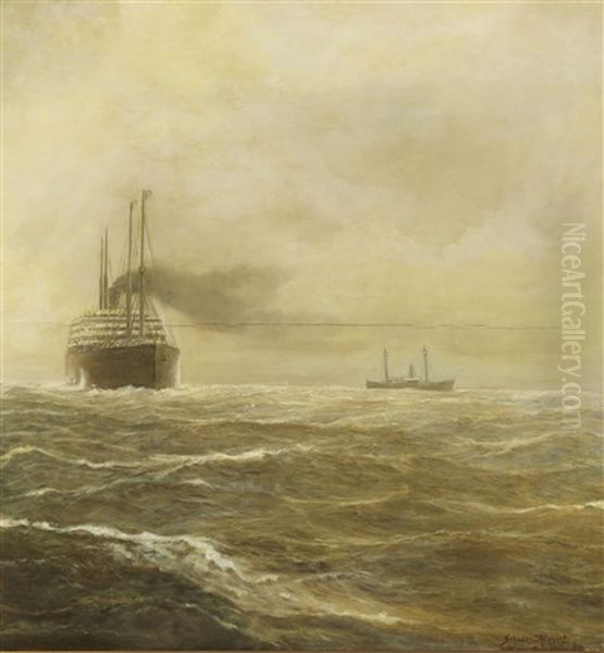 Passagierdampfer Der Hapag Vor Nantucket Shoals Oil Painting by Carl Wilhelm Hugo Schnars-Alquist