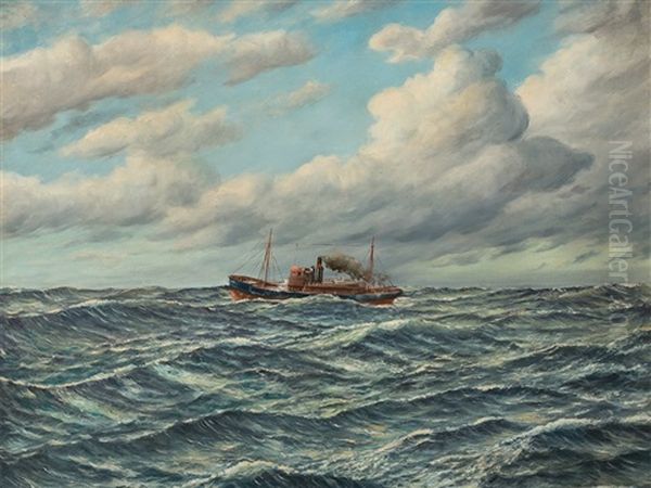 Fishing Boat On High Seas Oil Painting by Carl Wilhelm Hugo Schnars-Alquist