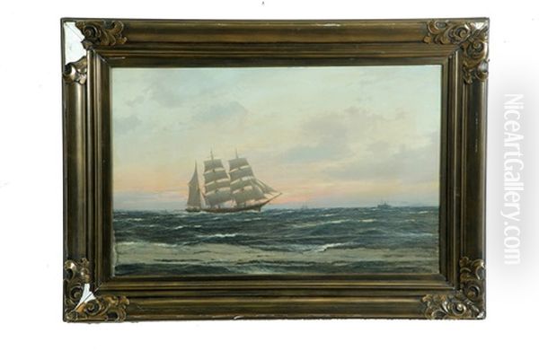 Sailing Ship Oil Painting by Carl Wilhelm Hugo Schnars-Alquist