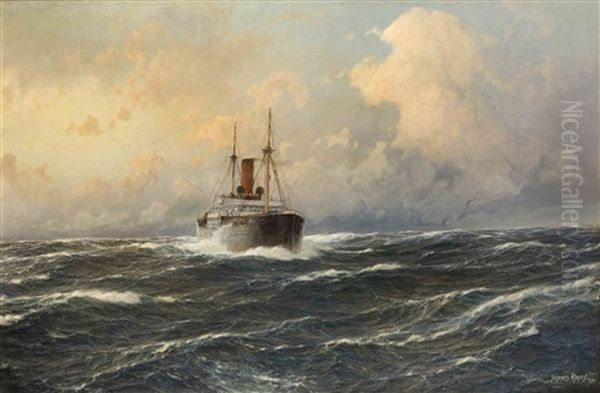 Dampfer Auf Hoher See Oil Painting by Carl Wilhelm Hugo Schnars-Alquist