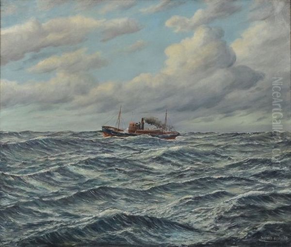 Fischdamper Auf Hoher See Oil Painting by Carl Wilhelm Hugo Schnars-Alquist