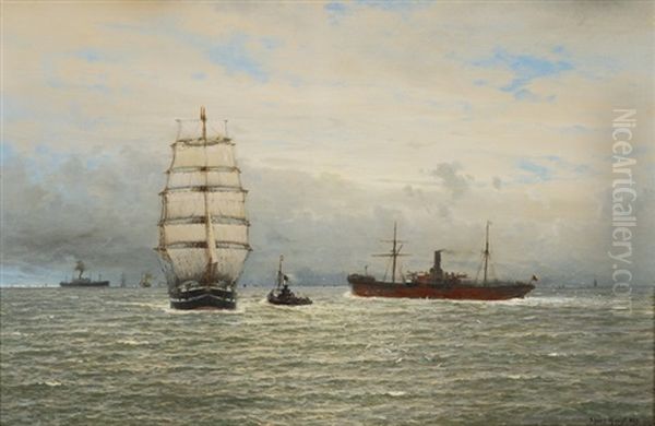 Shipping Traffic Oil Painting by Carl Wilhelm Hugo Schnars-Alquist