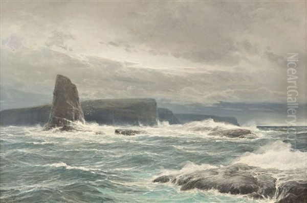 Sturmische See Vor Klippenlandschaft (wohl Klippen Von Moher) Oil Painting by Carl Wilhelm Hugo Schnars-Alquist