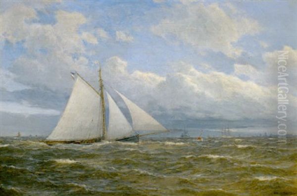 Yacht Vor Einer Hafenstadt by Carl Wilhelm Hugo Schnars-Alquist