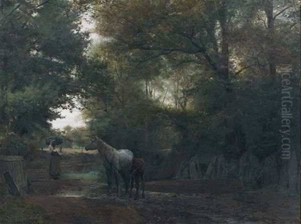 Le Chemin De Kerlary En Tregune, Bretagne Oil Painting by Amable L. Schneider