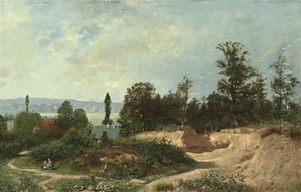 Schmaler Weg Mit Spielenden Kindern Fuhrt Zu Einem Weiler Am Rande Eines Waldes Oil Painting by Bernhard Schneider