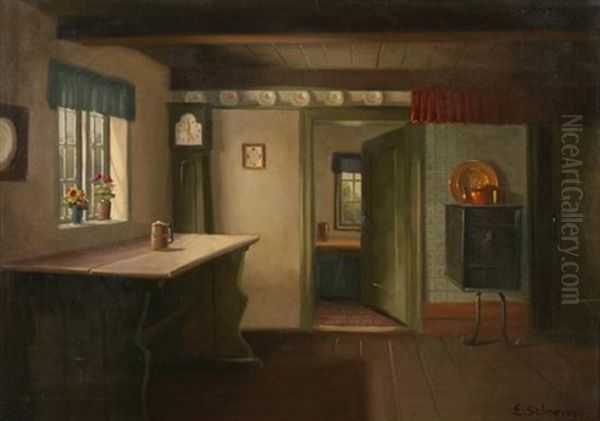 Interior Scene Oil Painting by Emil Schneider