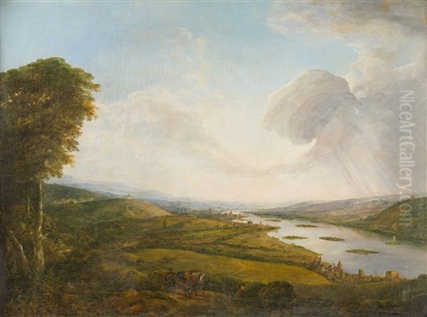 Blick Vom Niederwald Auf Rudesheim Am Rhein Oil Painting by Georg Schneider