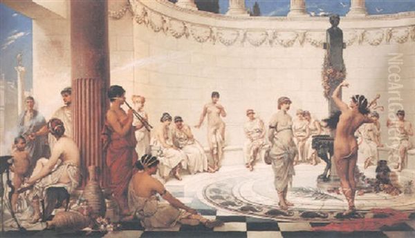 Eine Thuzhunde In Dionysus-temple Oil Painting by Hermann Schneider