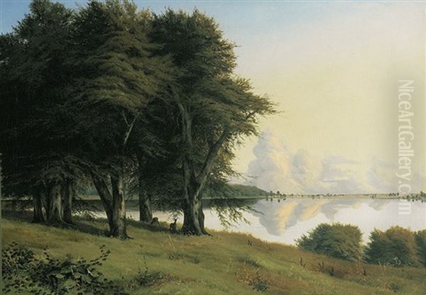 Sommerliche Seenlandschaft Oil Painting by Johan Ludwig Schneider