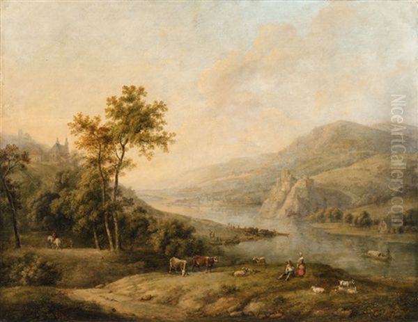 Two Rhenish Landscapes Oil Painting by Johann Caspar Schneider