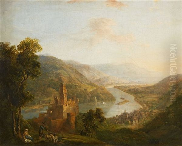 A Rhenish Landscape With Sooneck Castle And Niederheimbach Oil Painting by Johann Caspar Schneider