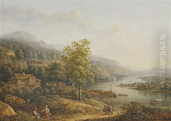 Idealisierte Rheinlandschaft Oil Painting by Johann Caspar Schneider