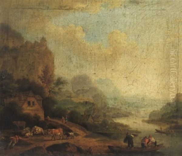 Ideale Fluslandschaft Mit Viehherde Oil Painting by Johann Caspar Schneider