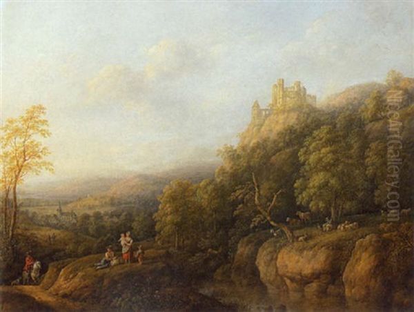 Rastende Bauernfamilie Am Wiesenhang Oil Painting by Johann Caspar Schneider