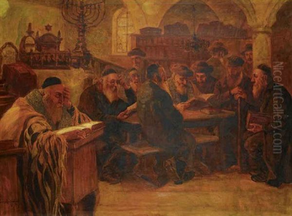 Studying In Synagogue by Jose Schneider