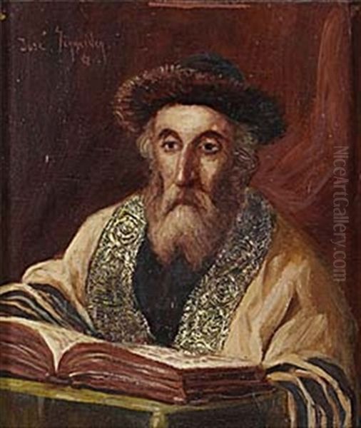 Rabbi Som Laser Talmud Oil Painting by Jose Schneider