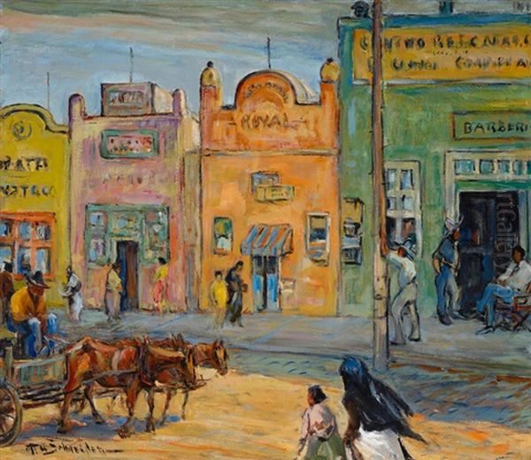 Border Town Oil Painting by Otto Henry Schneider