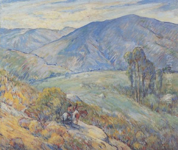 Landscape With Two Indians Mounted On Horses Oil Painting by Otto Henry Schneider