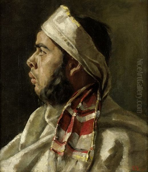 Araber (orientale Im Profil Nach Links Mit Gestreiftem Turban) Oil Painting by Sascha Alexander Schneider