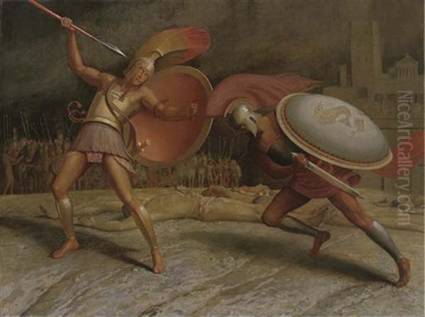 Hector Battling Achilles Outside Troy Oil Painting by Sascha Alexander Schneider