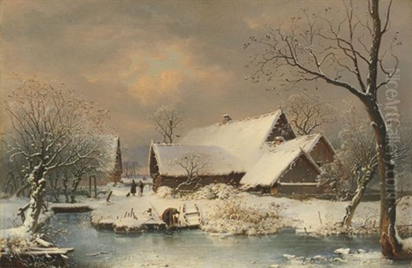 Verschneite Winterlandschaft Oil Painting by Wilhelm Heinrich Schneider