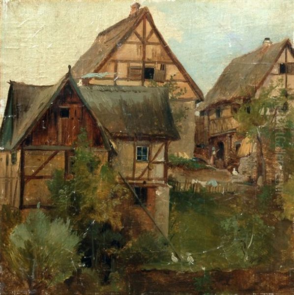 Bauerngehoft Oil Painting by Wilhelm Heinrich Schneider