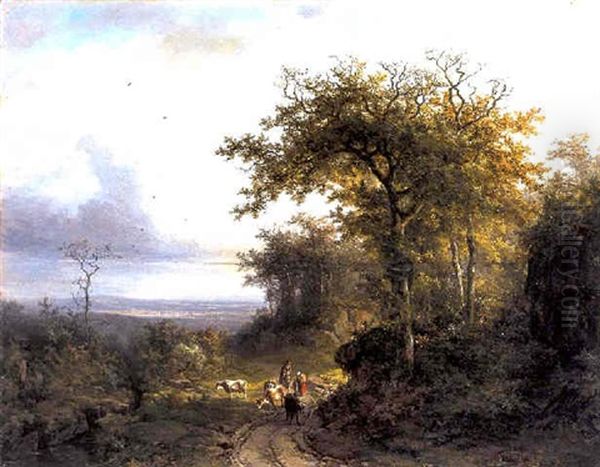 Romantisch Landschap Met Kerkgangers Oil Painting by  Schneiders van Greyffenswerth, Bonifacius Cornelis