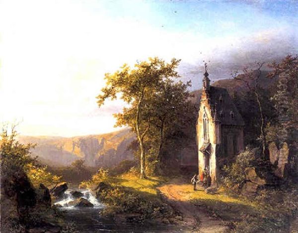 Romantisch Landschap Met Vee En Reizigers Op Een Pad Oil Painting by  Schneiders van Greyffenswerth, Bonifacius Cornelis