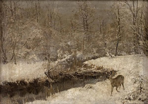 Reh In Winterlandschaft Oil Painting by Max Schneidt